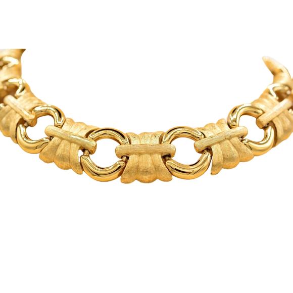 Givenchy Vintage Collar Necklace Brushed Gold Textured Chunky Signed 1980s 9A - Picture 1 of 12